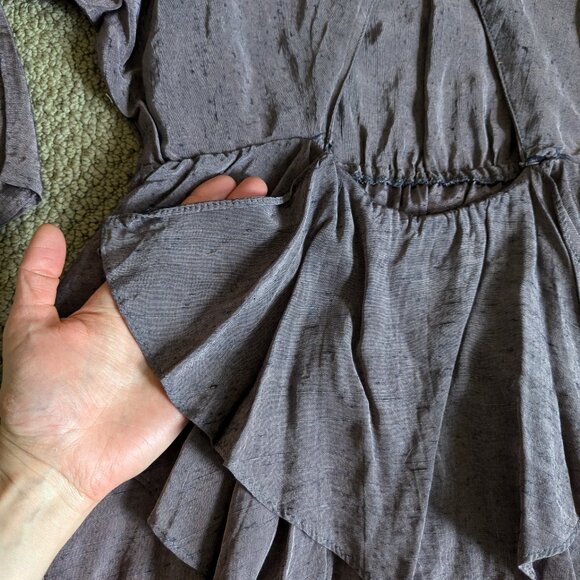 Vintage metallic-like purple mini dress with flattering hip skirt, size M - Picture 6 of 15